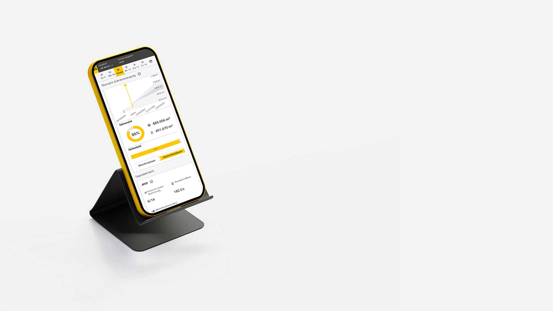 Smartphone mit SNOWMASTER App zur Steuerung der Beschneiungsanlage