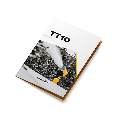 Produktbroschüre der TechnoAlpin TT10 Schneekanone mit Titelbild