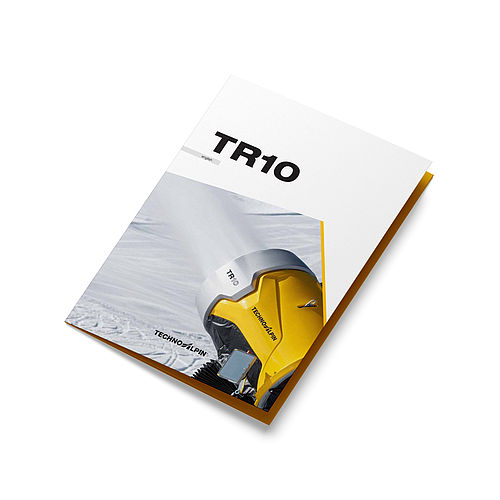 TechnoAlpin TR10 Produktbroschüre mit Schneekanone auf Cover