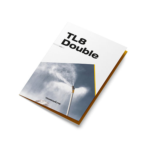 Aufgeschlagene TL8 Double Produktbroschüre in Englisch mit gelbem Cover