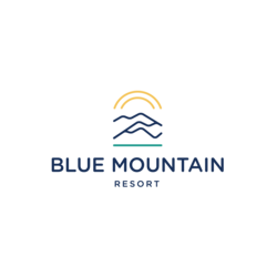 Logo Blue Mountain Resort vertical avec montagnes stylisées et soleil