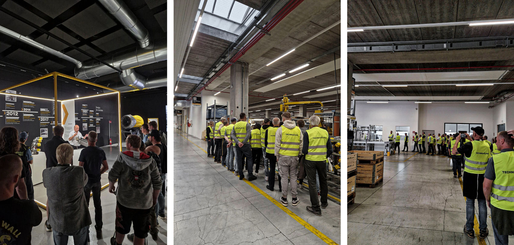 Werksführung bei TechnoAlpin mit Besuchergruppen in Warnwesten