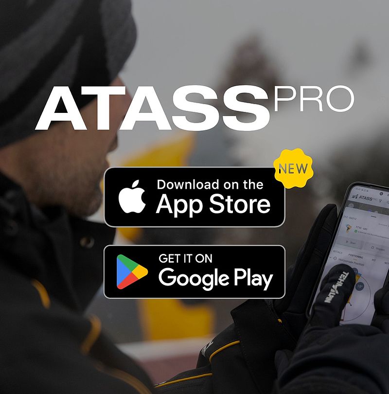ATASSpro app promotion with App Store and Google Play download buttons
