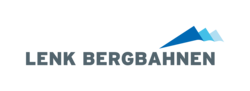 Logo Lenk Bergbahnen mit stilisierten blauen Bergspitzen in verschiedenen Blautönen