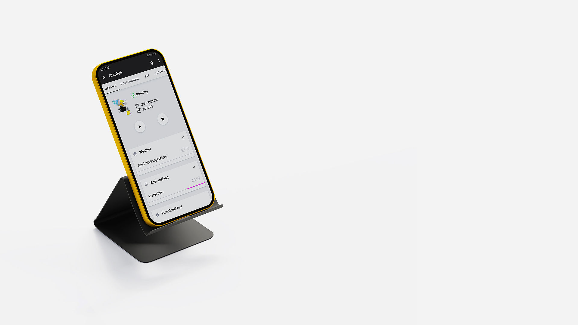 Smartphone mit ATASSplus App zur Steuerung der TechnoAlpin Beschneiungsanlage