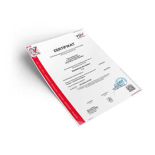 TÜV Austria Zertifikat ÖNORM EN ISO 3834-2 für TechnoAlpin im Anlagen- und Rohrleitungsbau