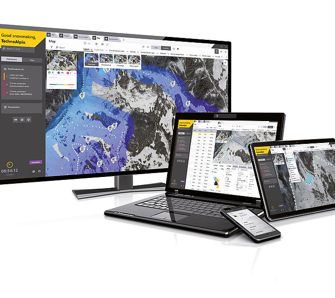 TechnoAlpin Beschneiungssoftware auf Monitor, Laptop, Tablet und Smartphone