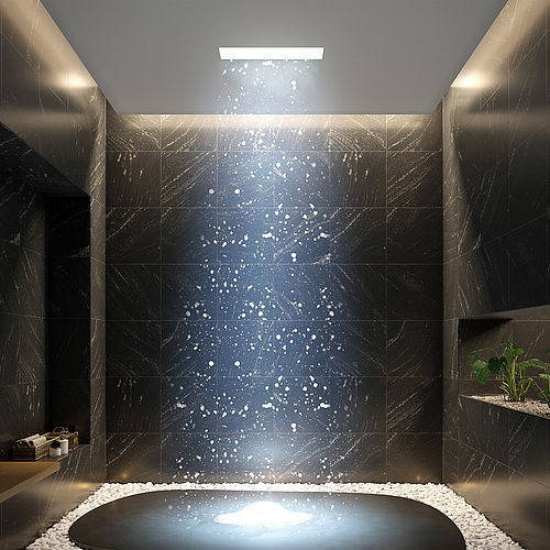 TechnoAlpin SnowSky Rendering eines privaten Schneebads mit dunklem Stein und rundem Becken