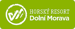 Logo Horský Resort Dolní Morava mit weißem Bergsymbol im Kreis auf grünem Hintergrund