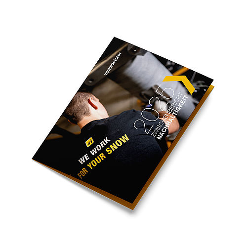 Mockup Nachhaltigkeits-Zwischenbericht 2025 TechnoAlpin We work for your snow