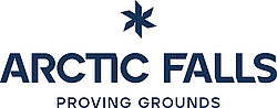 Logo Arctic Falls Proving Grounds in dunkelblau mit Schneeflocken-Symbol