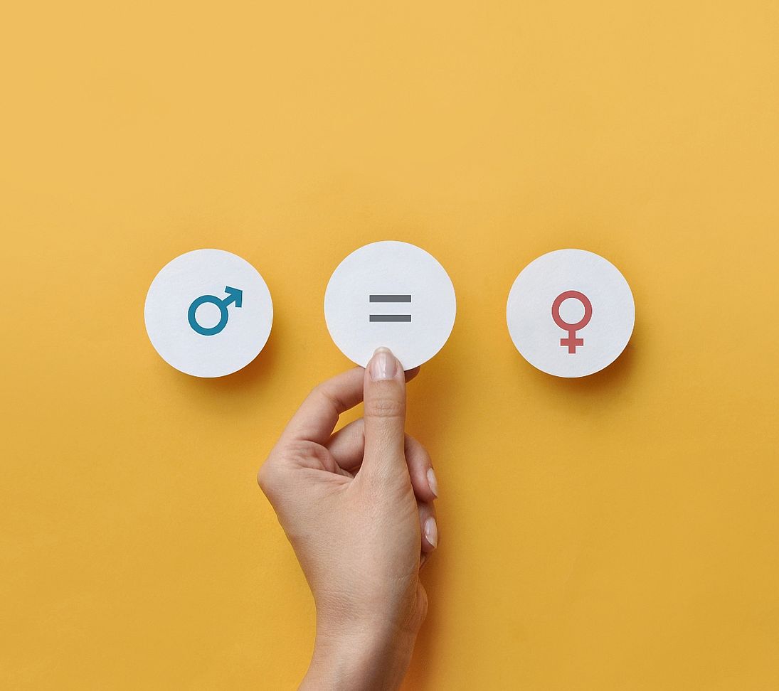 Illustration égalité des genres symboles masculin et féminin avec signe égal