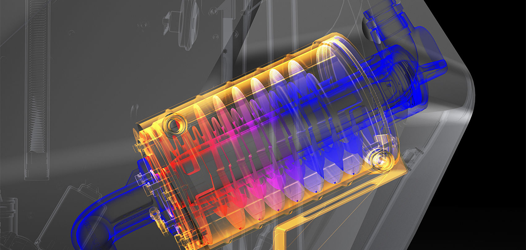 Transparente Visualisierung der Heizung im Inneren der TR Propellermaschine