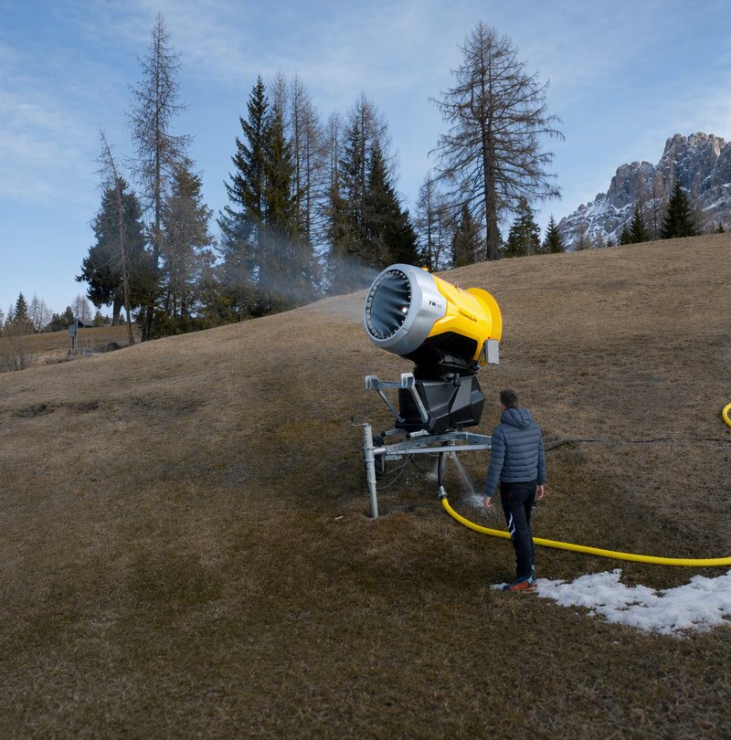 Erster Testlauf für die Schneeproduktion mit der mobilen TR10 Maschine
